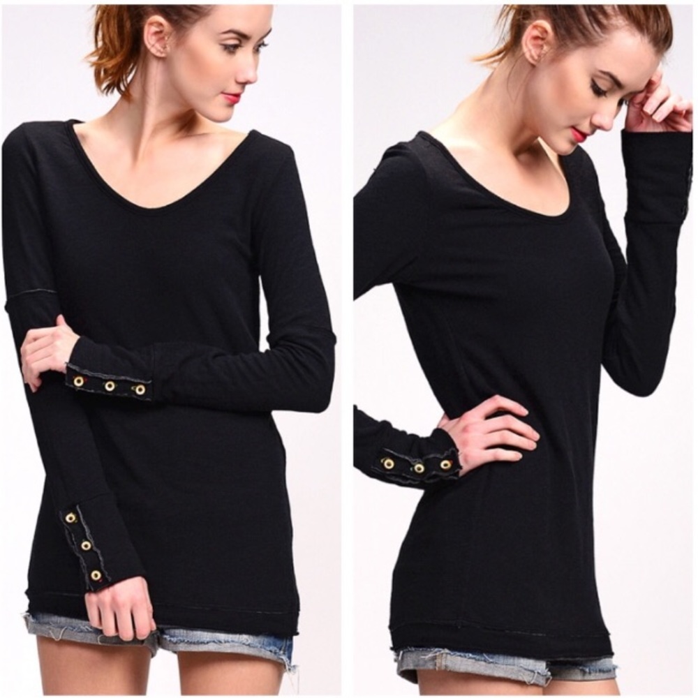 Able Distressed Black Tunic Button Cuff Raw Seams